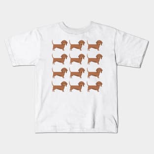 Brown Dachshund dog breed cute pattern Kids T-Shirt